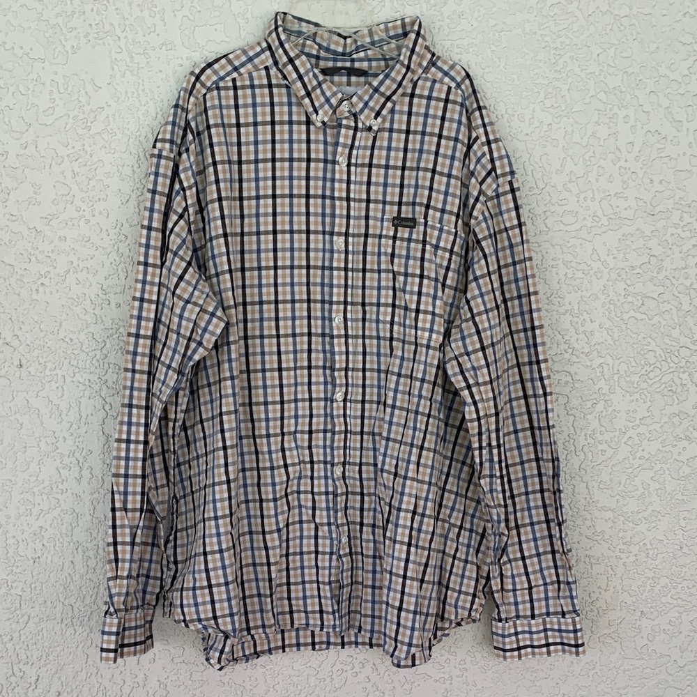 Columbia Men's Navy and Cream Plaid button down shirt size XXL